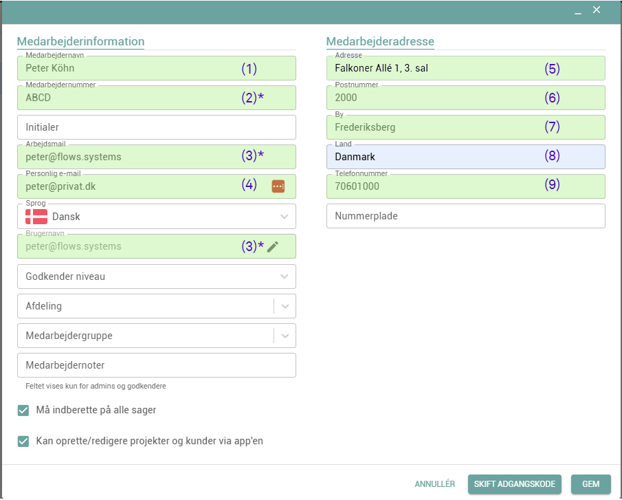 Skærmbillede af Intempus medarbejder mapping felter til Uniconta integration
